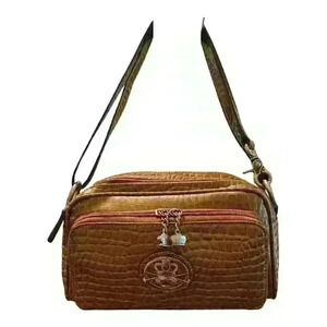 Kathy Van Zeeland Brown Croc Embossed Crossbody Bag Women's Handbag